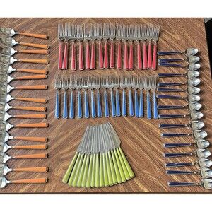 Fiestaware 80 Pcs Merengue Flatware Stainless Forks Knives Spoons Fiesta